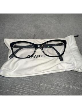 Chanel Eyeglass Frames 3287-Q made in Italy Cat eye Black